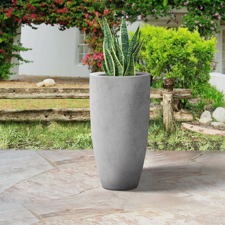 24" H Tall Raw Concrete Planter Large Outdoor Plant Pot Modern Tapered Flower