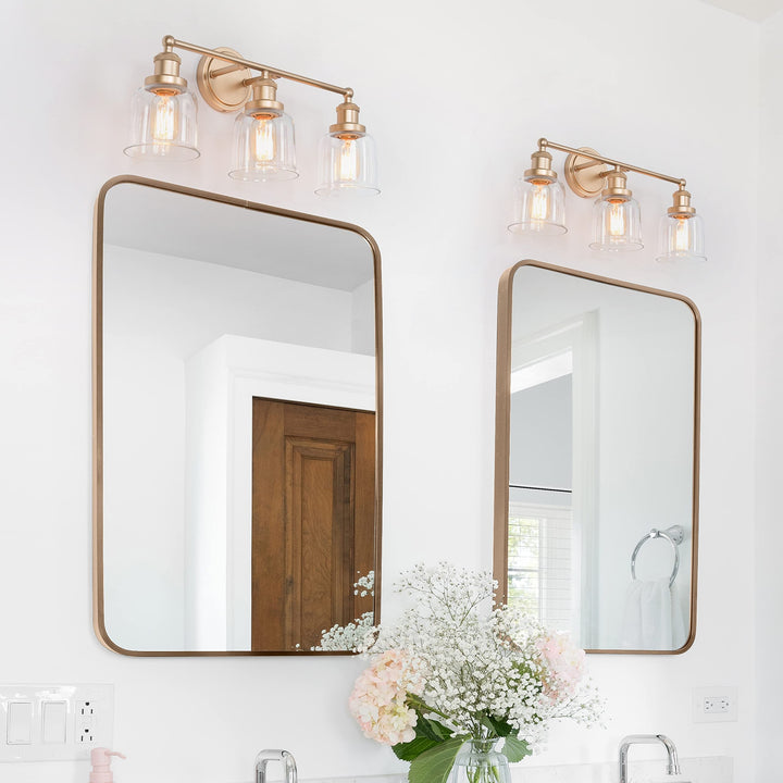 Modern Gold Bathroom Vanity Light 3-light Dimmable Glass Wall Sconces Rose L21.5