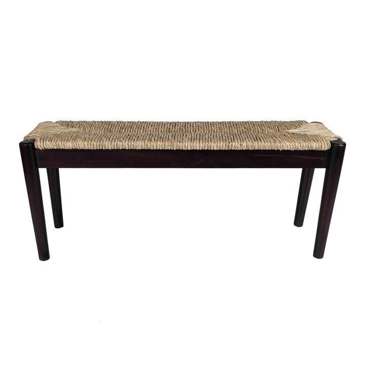 Indoor/Outdoor Seagrass Bench Black Finish Frame Solid Acacia Rubberwood