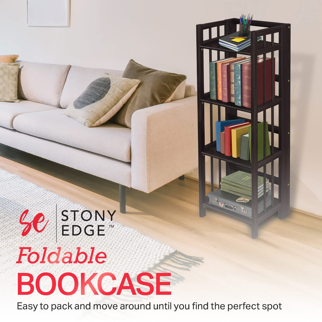 Stony Edge 4-Tier Folding Bookshelf|Espresso Wood Finish