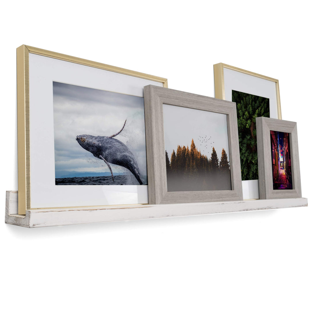 Rustic State Ted Wall Mount Narrow Picture Ledge Shelf Photo Frame Display - Burnt White