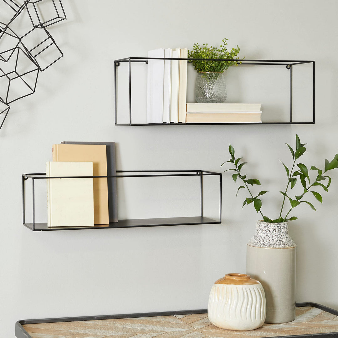 Black Metal Modern Wall Shelf (Set of 2) S/2 24" 23" w Contemporary