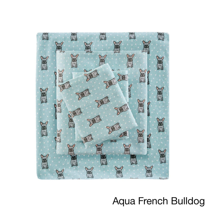 4 Piece French Bulldog Flannel Sheet Set Bulldog Bedding