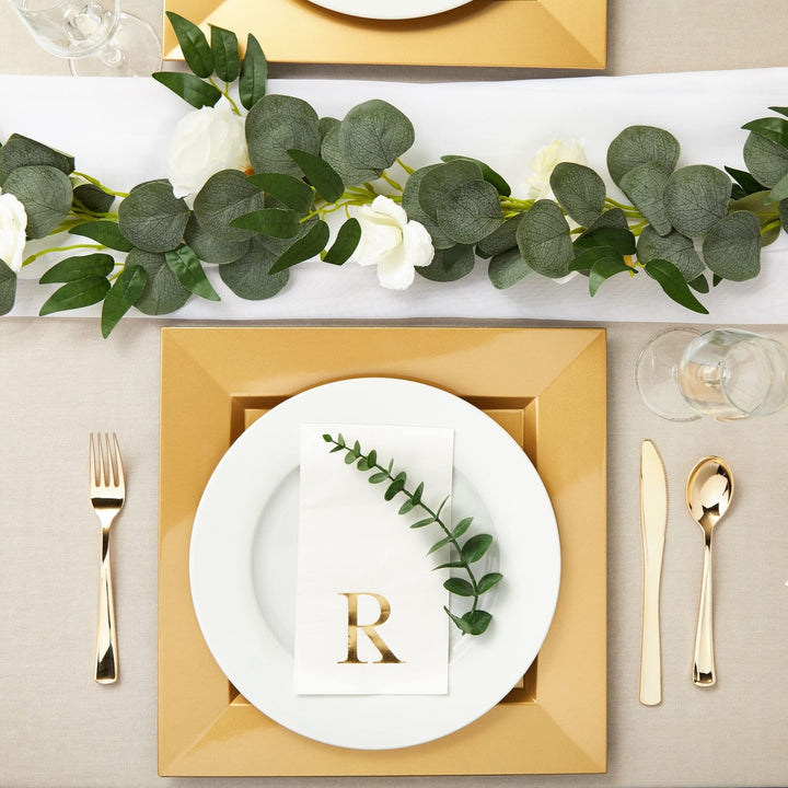 Pack Gold Foil Initial Letter R White Monogrammed Paper Napkins For Wedding