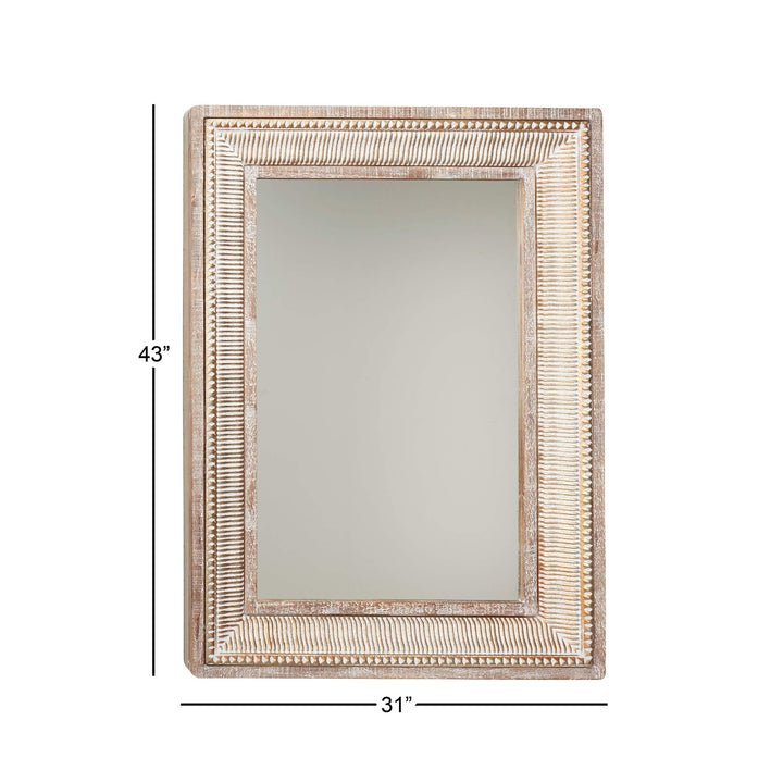 Farmhouse Style Large Rectangular Whitewashed Wood and Gold Metal Wall Mirror