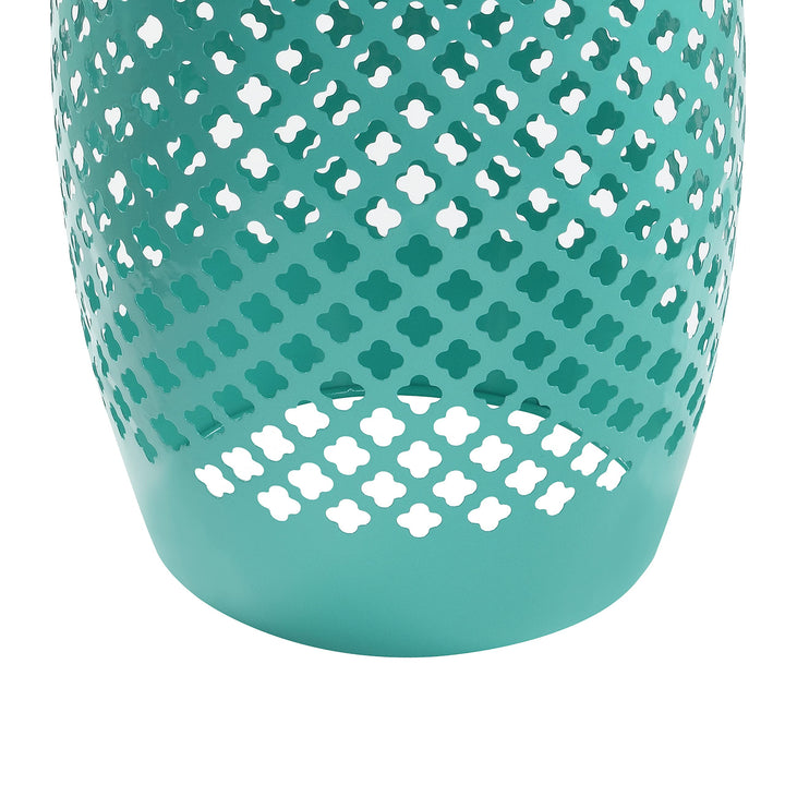 AC Pacific Outdoor Indoor Lace Cut Side Table Powder-Coated Iron Pedestal Green - Diamond Home USA