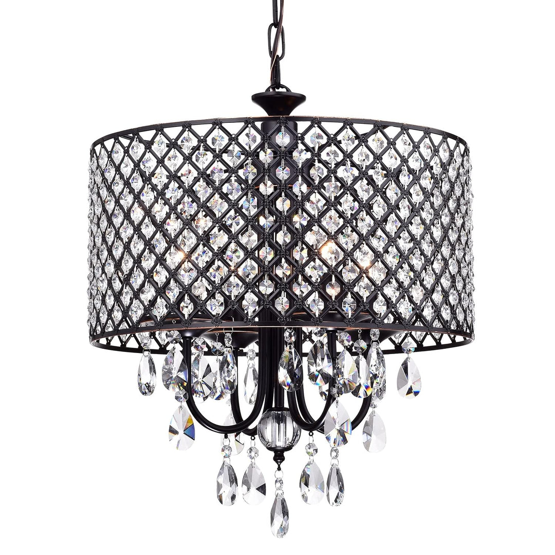 Oil Rubbed Bronze 4-light Round Beaded Drum Chandelier with Crystals Hanging