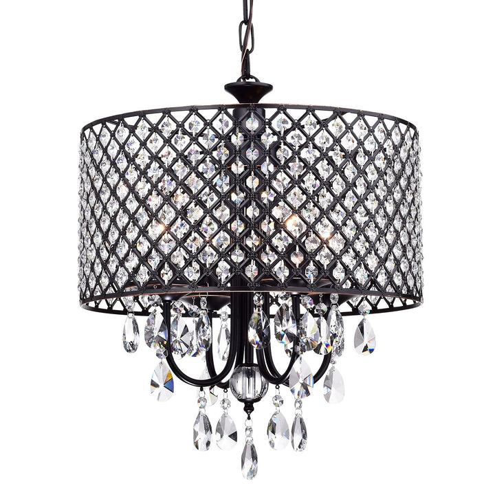 Oil Rubbed Bronze 4-light Round Beaded Drum Chandelier with Crystals Hanging