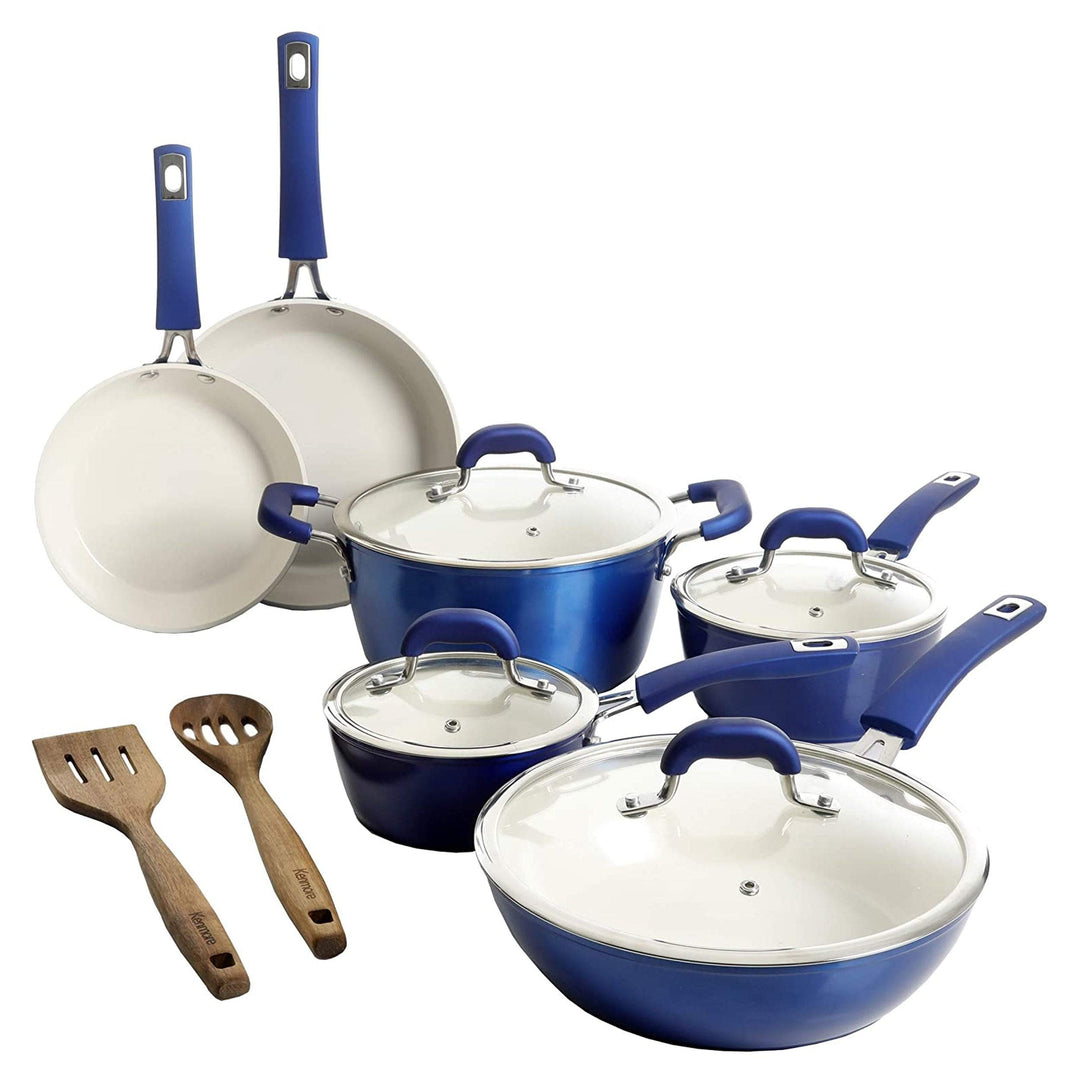 Ceramic Coated Nonstick Cookware Set- Blue 12 Piece Induction Safe