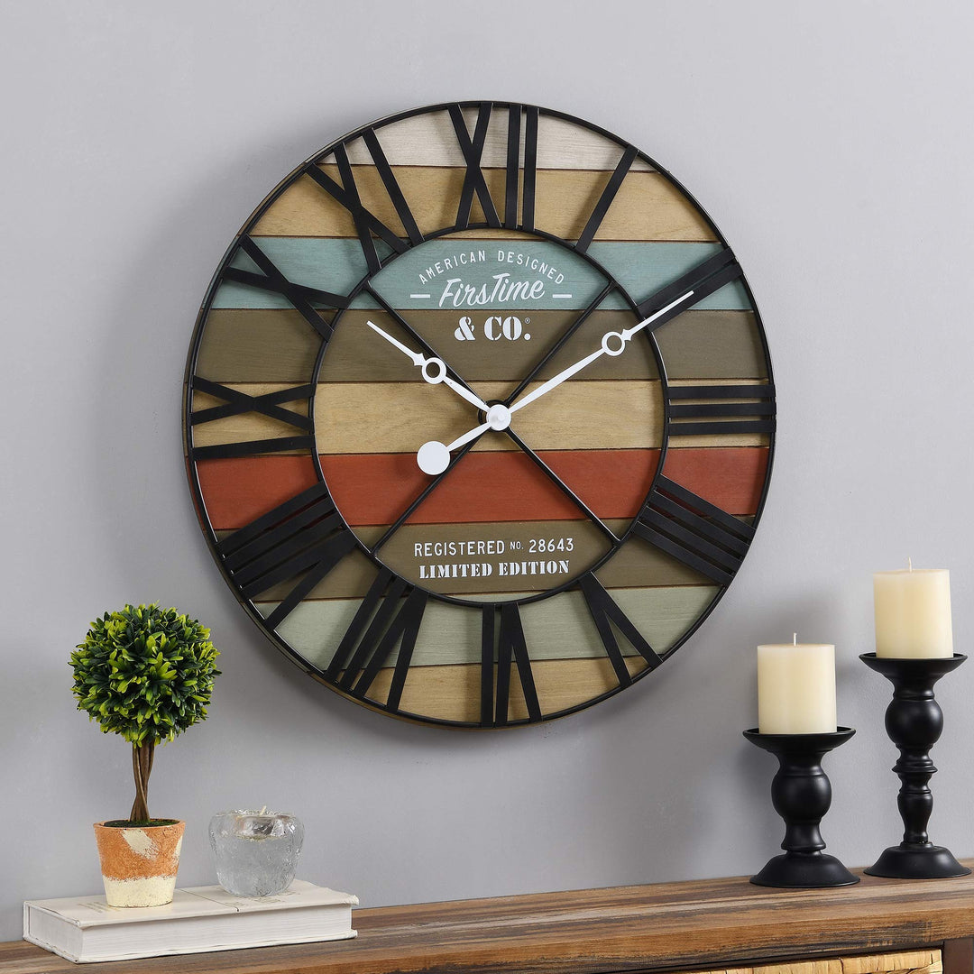 FirsTime & Co.® Colorful Maritime Farmhouse Planks Clock American Crafted