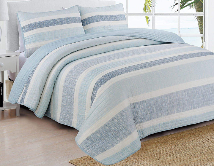 Estate Brand Delray Microfiber Quilt Bedding Set Blue King Size (167703) Blue - King