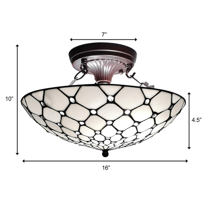 Tiffany Style Ceiling Fixture Lamp Jeweled 16" Wide 2 Light Stained Glass