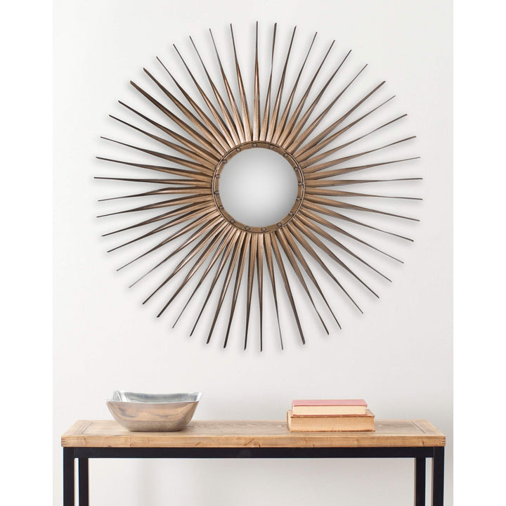 Gold Nailhead Sunburst 34-inch Decorative Mirror 33.5" X 1" Mid-Century Modern