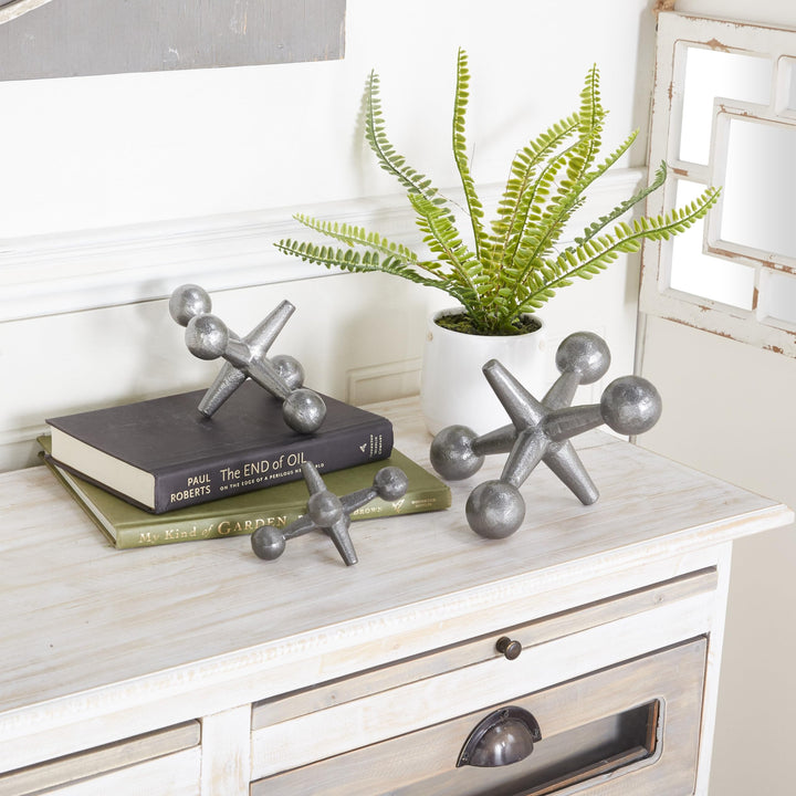 Gray Metal Sculpture (Set of 3) Grey Iron