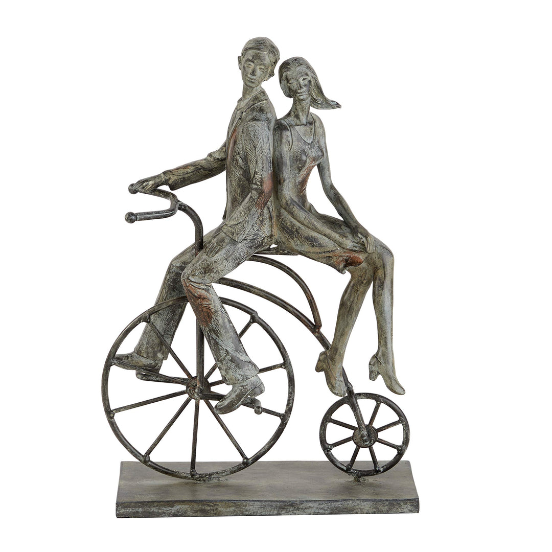 Polystone Distressed Metal Couple On Bicycle Sculpture 9" X 14" 9 X 5 13 Grey