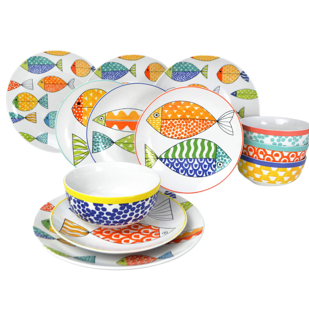 Euro Ceramica FreshCatch 12 Piece Dinnerware Set Service for 4 - Stoneware