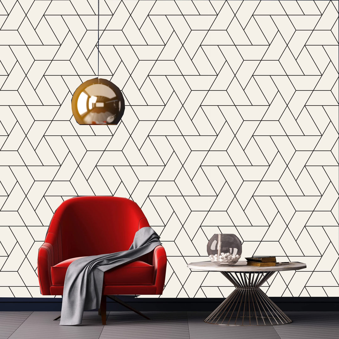 Geometrical Removable Wallpaper 10'ft H X 24''inch W Cream Geometric Modern