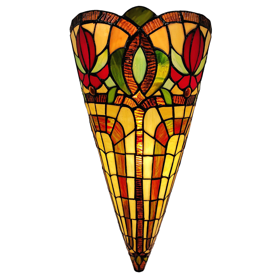 Tiffany Style Wall Lamp Brown Yellow Red Flower 2 Light Stained Glass Vintage Yellow/Red