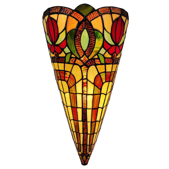 Tiffany Style Wall Lamp Brown Yellow Red Flower 2 Light Stained Glass Vintage Yellow/Red