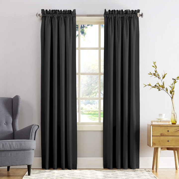 Sun Zero Barrow Energy Efficient Rod Pocket Curtain Single Panel 54 x 95 - Black