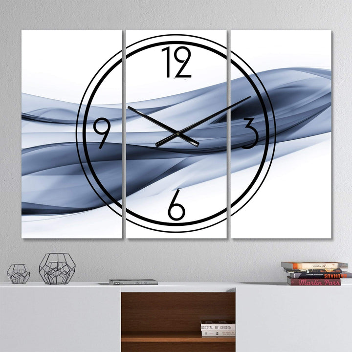 Glittering Light Blue Pattern' Modern 3 Panels Large Wall Clock - 36 in. Wide