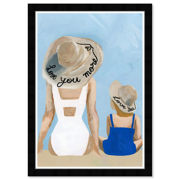 Love You More' People and Portraits Wall Art Framed Print Blue Brown Modern