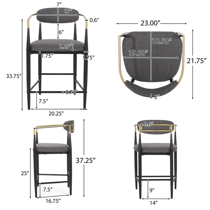 Christopher Knight Home Elmore 25 Inch Counter Stools - Charcoal/Black/Gold (Set