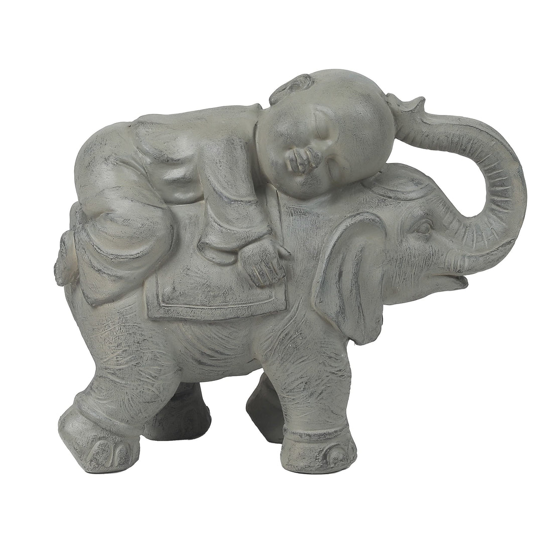 Gray Mgo Monk and Elephant Garden Statue Grey Oriental Magnesium Oxide Weathered