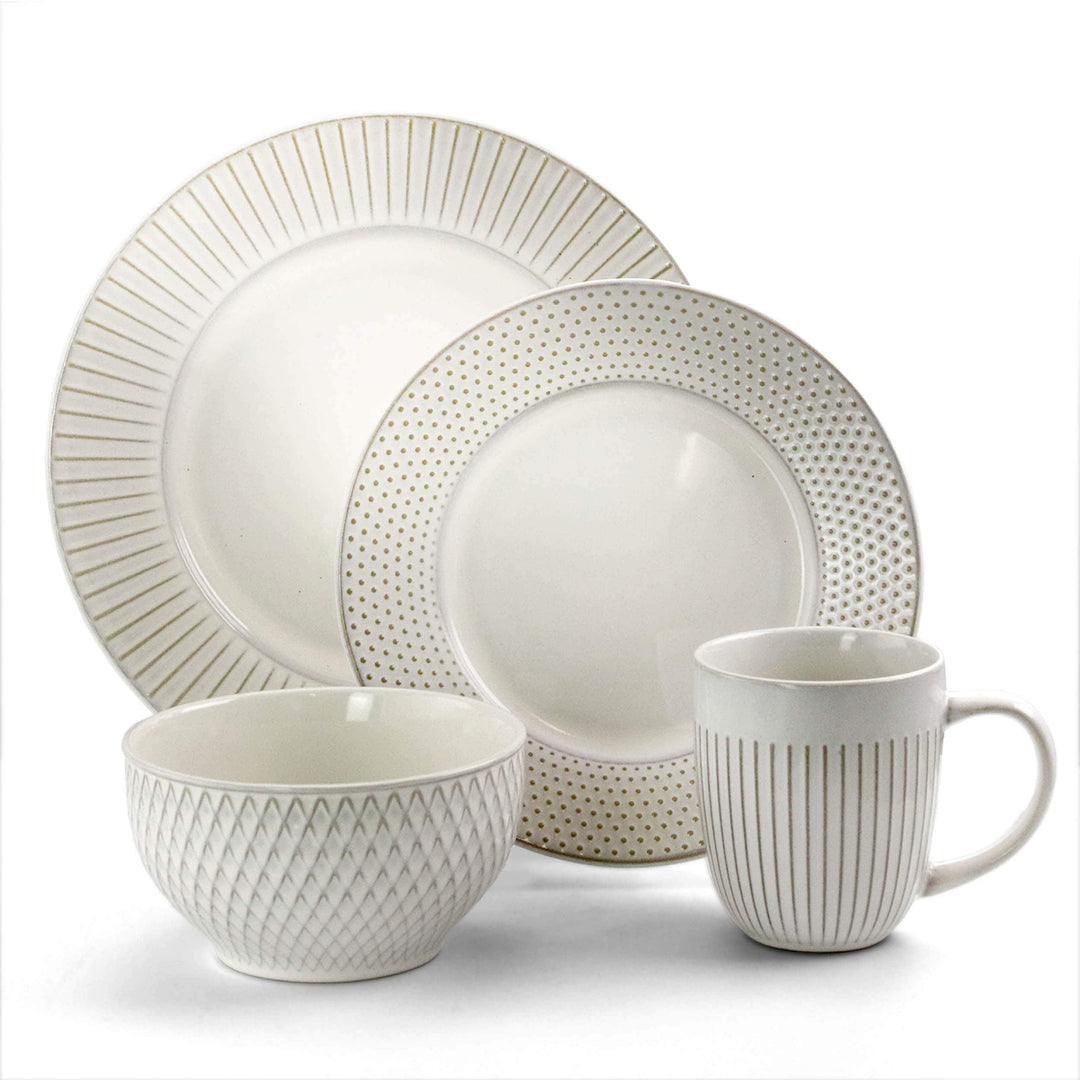 Marketplace Dinnerware Set in Embossed White Beige Solid Casual Round