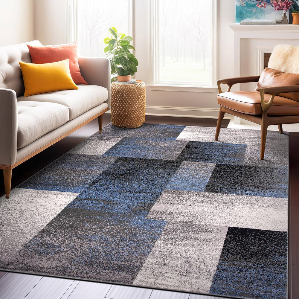 Rugshop Modern Distressed Boxes Area Rug 5' x 7' Blue 5' x 7' - Blue