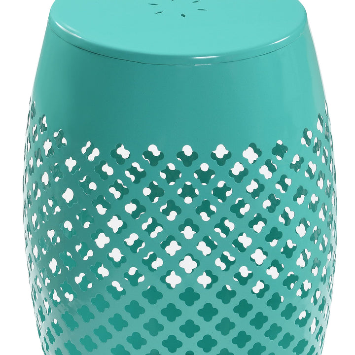 AC Pacific Outdoor Indoor Lace Cut Side Table Powder-Coated Iron Pedestal Green - Diamond Home USA