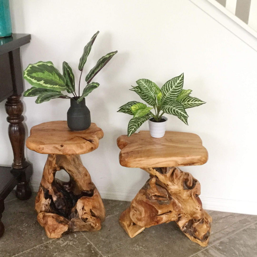 Cedar Roots Natural Flower Stand Reclaimed Woods End Table Finish Wood