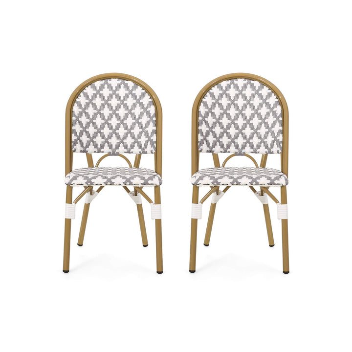 Christopher Knight Home Anastasia Outdoor French Bistro Chair (Set of 2) Gray Gray + White + Bamboo Print Finish