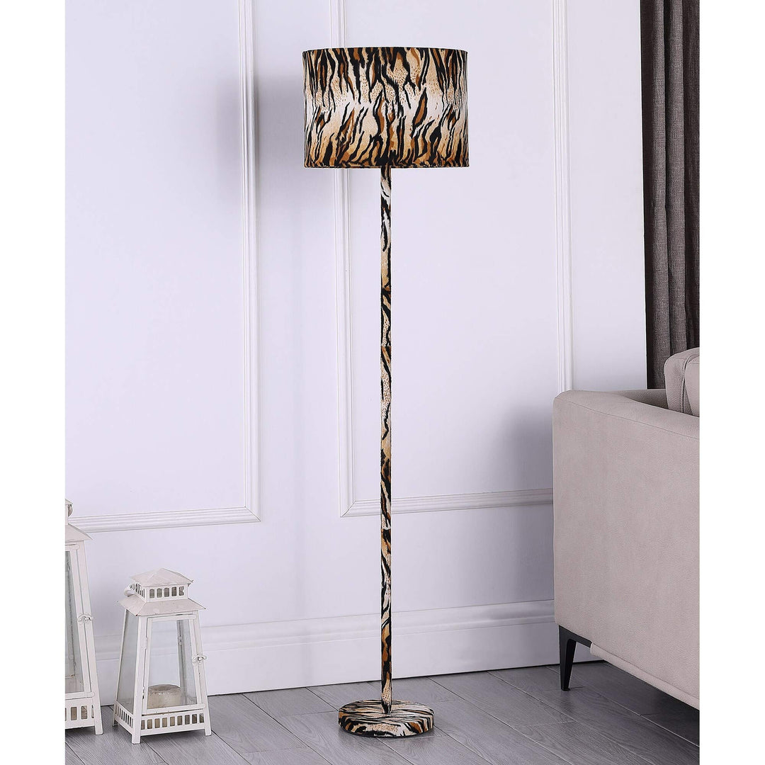 59 in. Suede Tiger Print Floor Lamp Orange Modern Contemporary