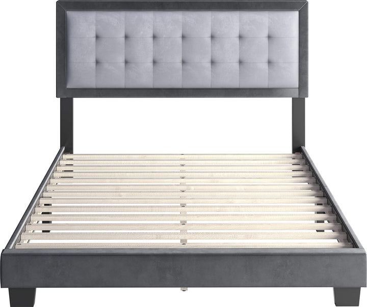 Boyd Sleep Pisa Upholstered Button Tufted Platform Bed Frame Mattress Foundation Grey - Queen