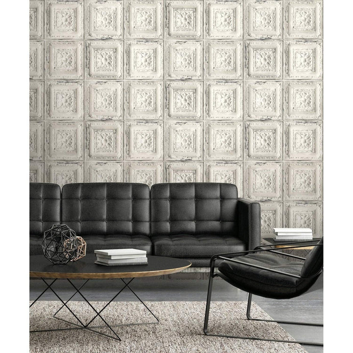 Distressed Tin Tile Peel and Stick Removable Wallpaper - 20.5 in. W X 18 Ft. L