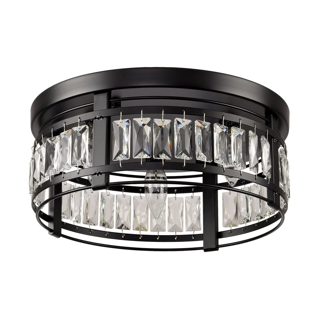 Modern 14-inch Matte Black 3-light Crystal Flush Mount Chandelier Diameter:16 in