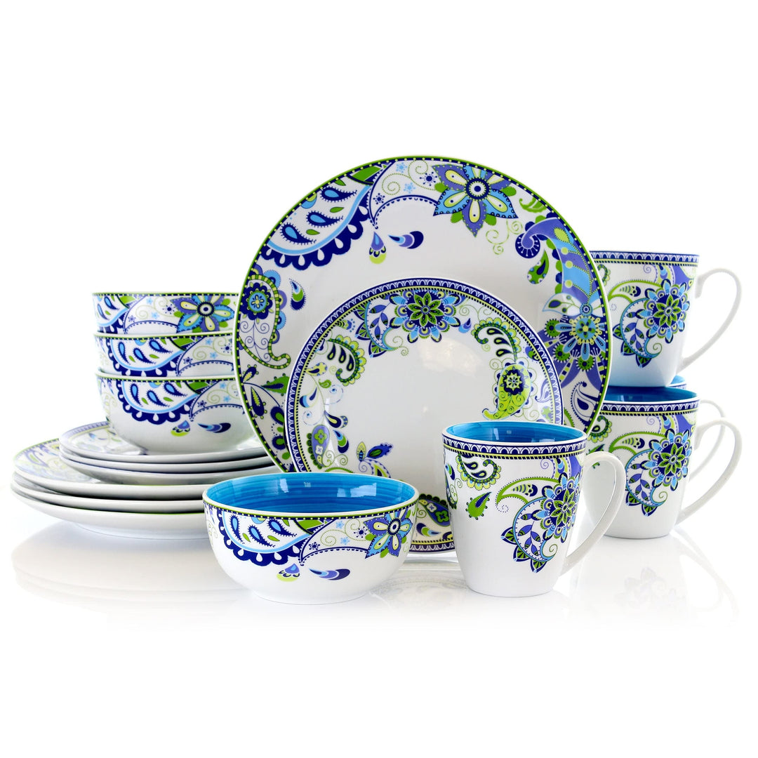 Blue Crush 16 Piece Round Porcelain Dinnerware Set Floral Casual Microwave Safe