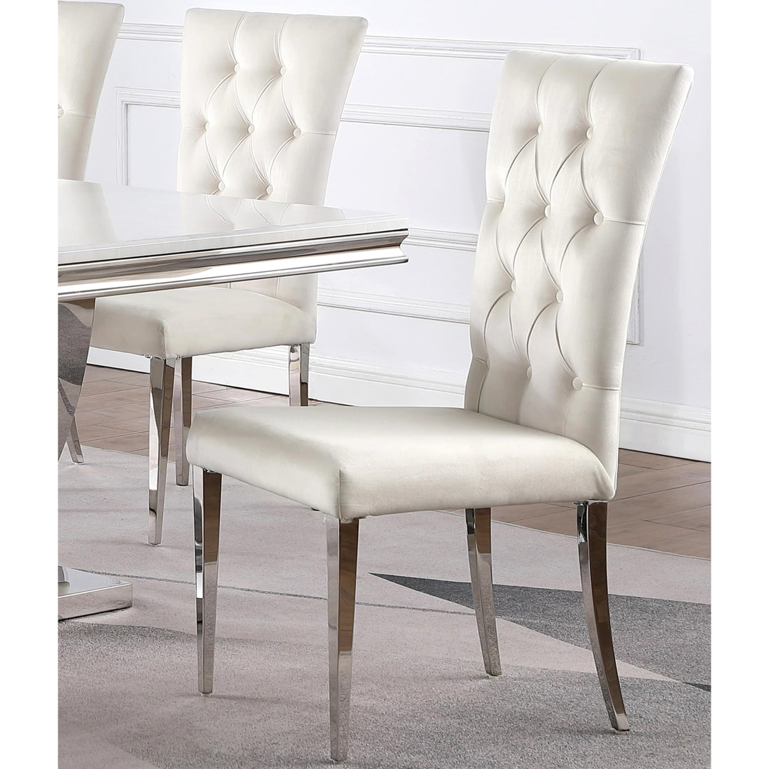 Luxurious Button Tufted White Velvet and Chrome Legs Dining Chairs (Set of 2)