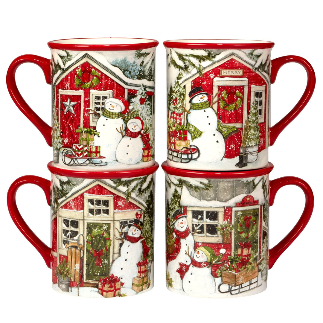 Snowman's Farmhouse 16 Pc. Dinnerware Set Service For 4 Multi Color Red White