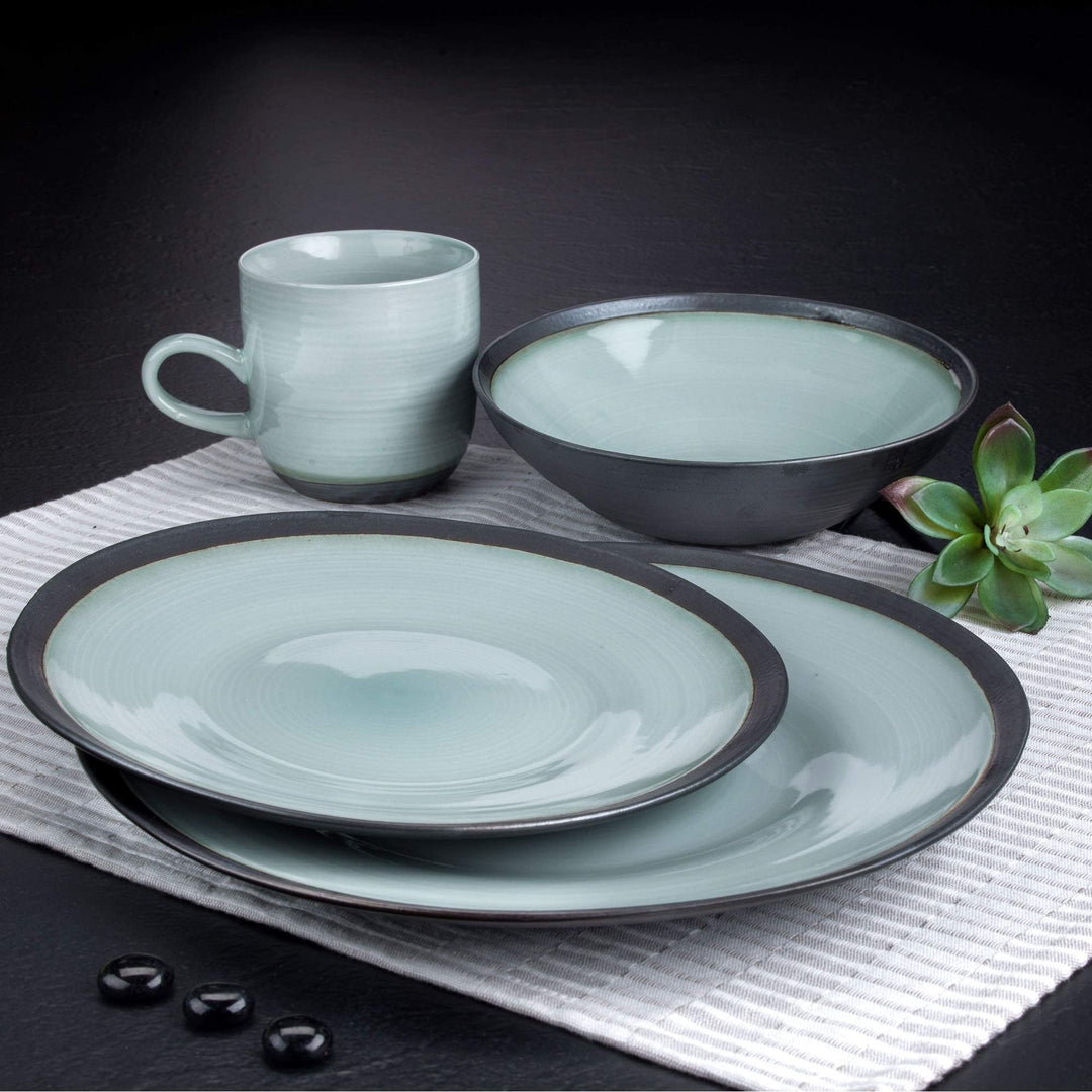 Euro 16 Piece Modern Dinnerware Set (Service for 4) Black Green Grey Solid