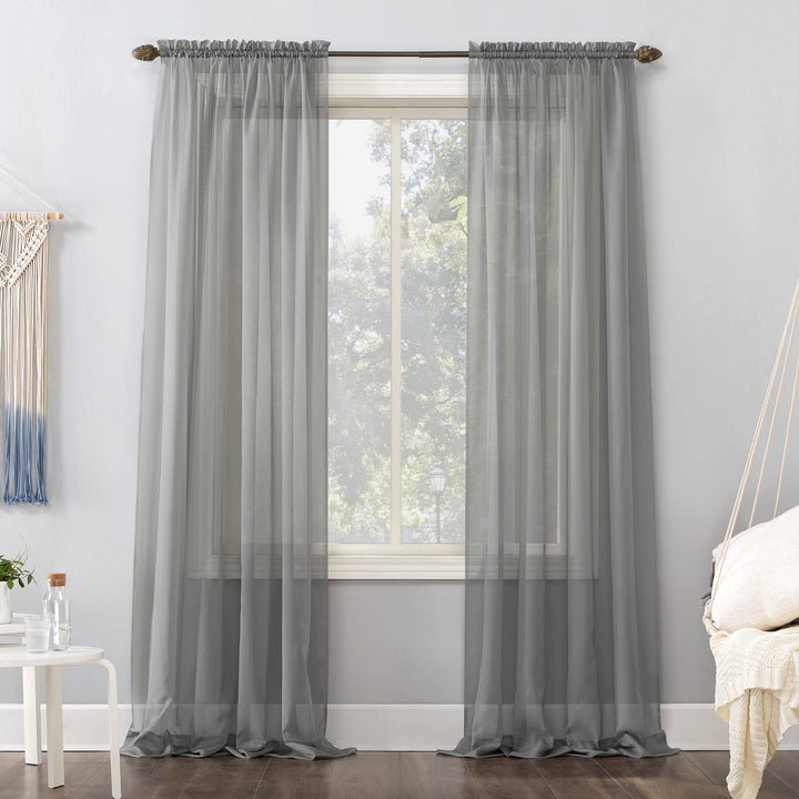 No. 918 53566 Emily Sheer Voile Rod Pocket Curtain Panel 59" x 84" Charcoal 59x84 - Charcoal