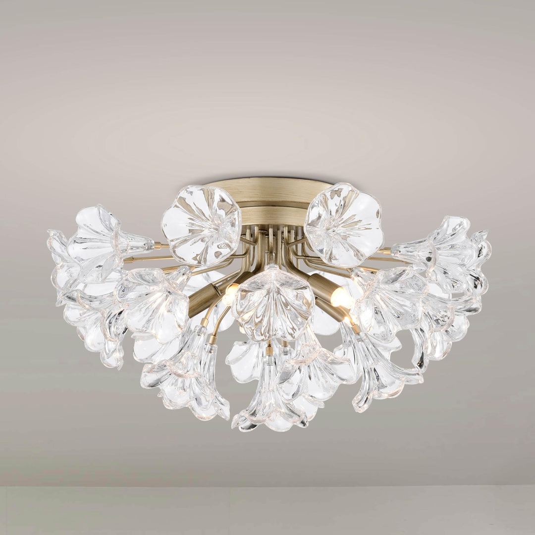 The Lighting Store Rosa Brushed Silver-ish Champagne Finish Flower Glass Flush