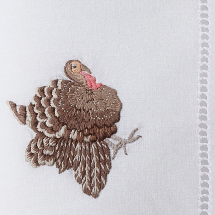 Cotton Table Napkins with Embroidered Turkey Design (Set of 6) White Solid