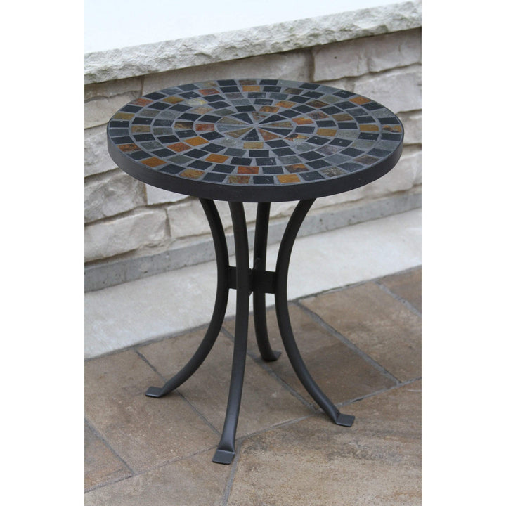 18-inch Slate Mosaic Accent Table Round Powder Coated