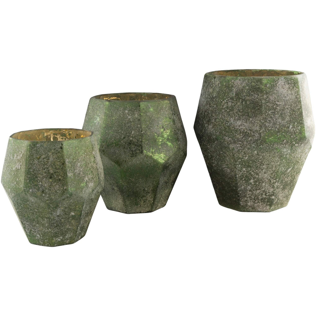 Green Glass Traditional Candle Holder (Set of 3)