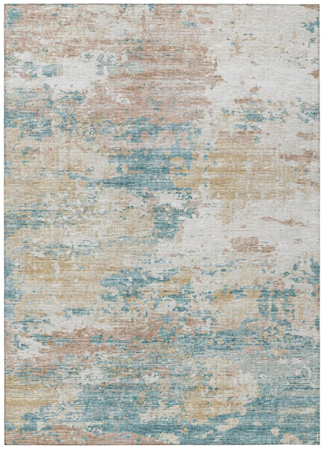 Addison Rugs Indoor/Outdoor Accord AAC34 Teal Washable 3' x 5' Indoor Outdoor 3' x 5' - Teal Copper Beige