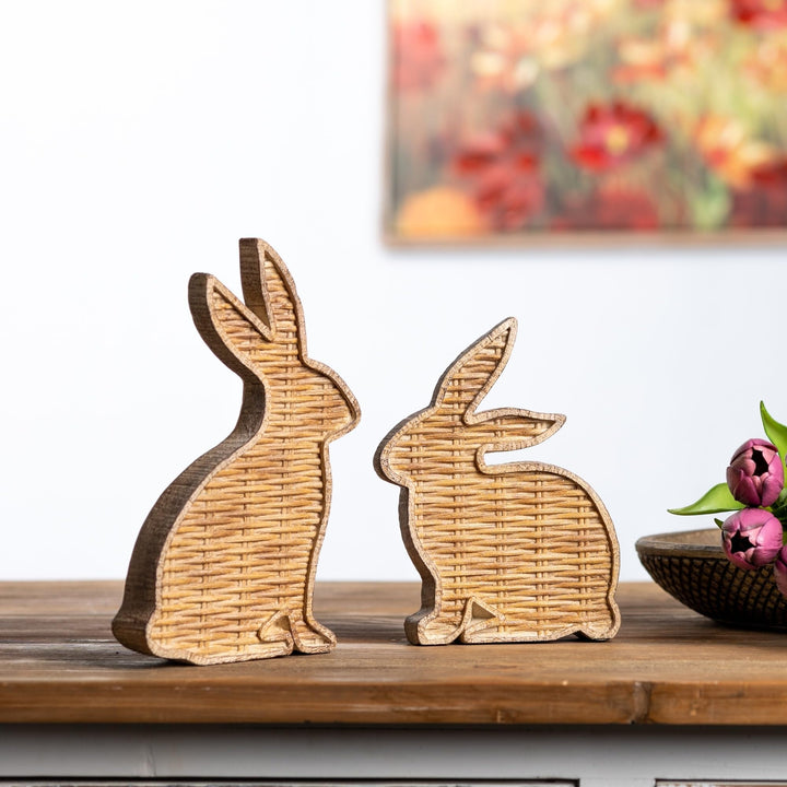 Wicker Rabbit (Set of 2) Black Traditional Resin