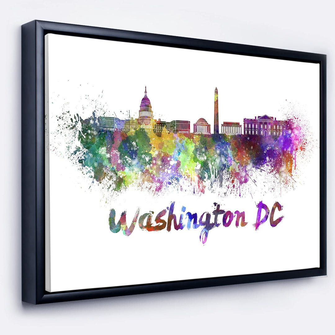 DESIGN ART Designart "Washington DC Skyline" Cityscape Framed Canvas Artwork 40 in. wide x 30 in. high