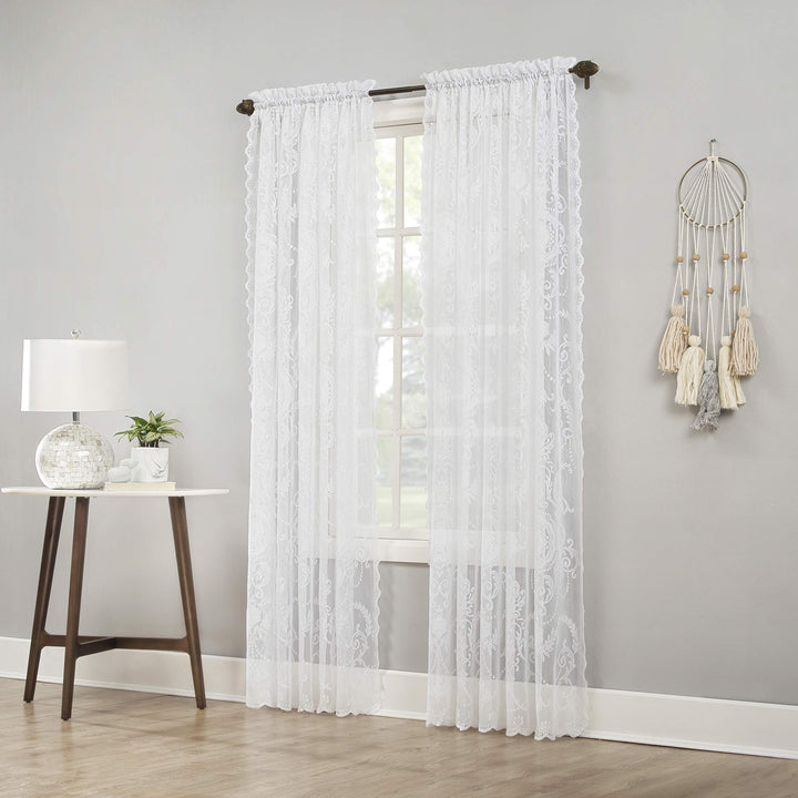 No. 918 Ariella Floral Lace Sheer Rod Pocket 1-Piece Curtain Panel, Single Panel